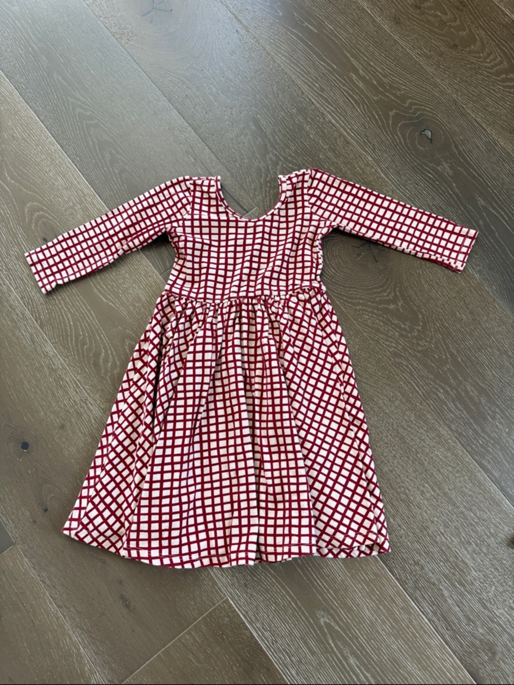 Girls' Red and White Check Long-Sleeve Casual Dress